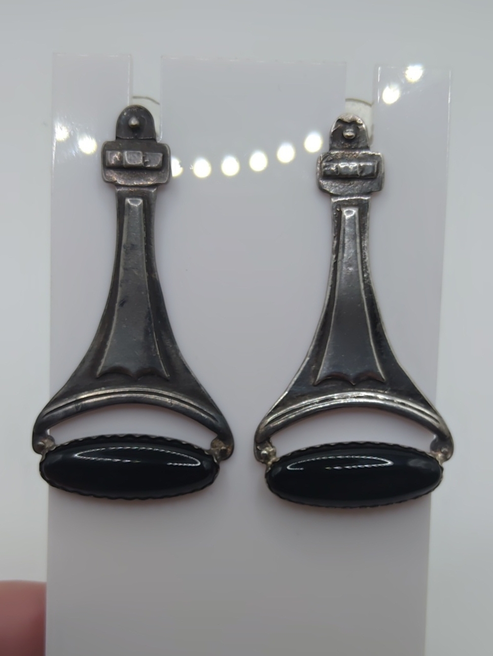 Gheaui 925 Dangle Earrings With an Obsidian Cabochon Vintage